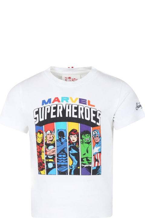 ウィメンズ新着アイテム MC2 Saint Barth White T-shirt For Boy With Superheroes Print
