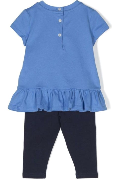Bottoms for Baby Girls Polo Ralph Lauren Blue And Black Set With Top And Leggings With Teddy Bear Print In Cotton Baby