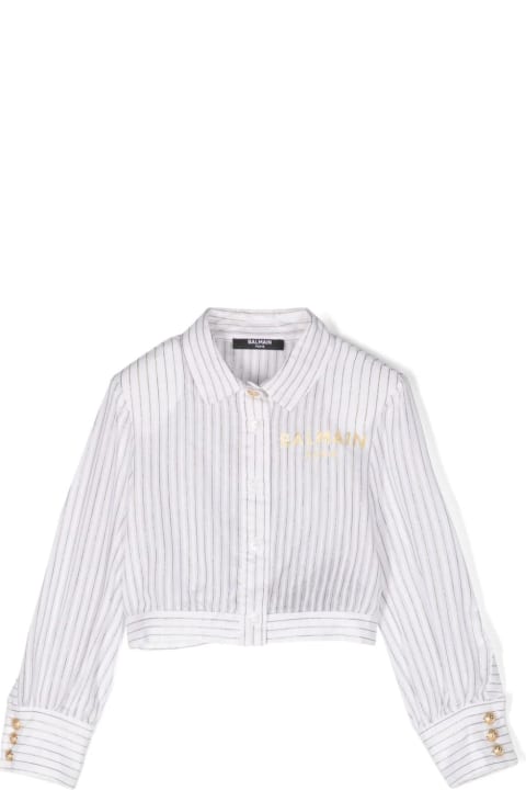 ガールズ Balmainのシャツ Balmain Striped Shirt With Logo Print