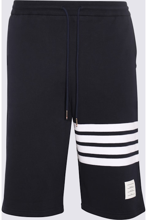 Thom Browne Men Thom Browne Navy Blue And White Cotton Bermuda Shorts