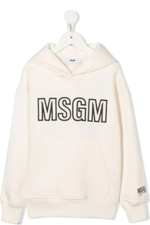 Kids Cream Hoodie With Embroidered Logo