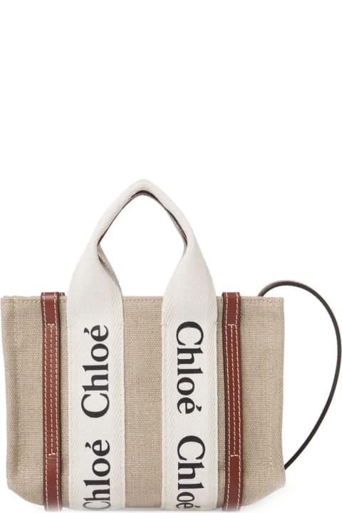 Chloé Totes for Women Chloé White And Brown Woody Mini Tote Bag