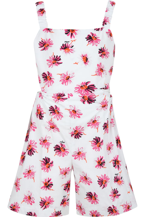 Fashion for Kids MSGM White Jumpsuit For Girl With Flowers Print