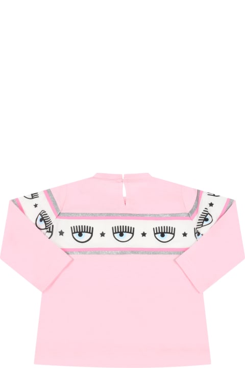 Pink T-shirt For Baby Girl With Iconic Eyes