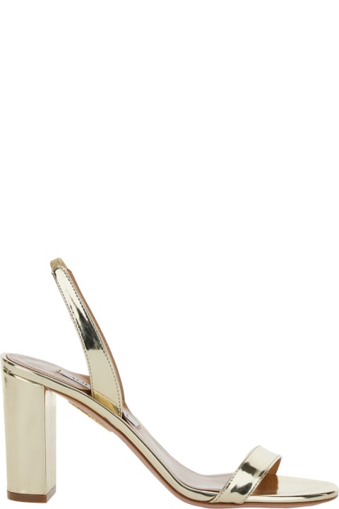 Aquazzura Shoes for Women Aquazzura Gold-colored Slingback Sandals With Block Heel In Laminated Leather Woman