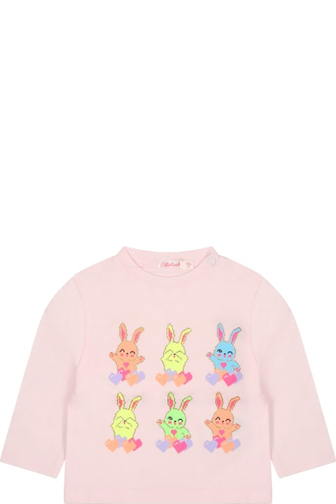ベビーガールズ BillieblushのTシャツ＆ポロシャツ Billieblush Pink T-shirt For Baby Girl With Rabbit