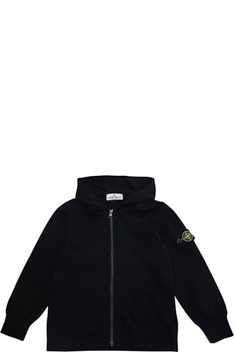 Homeware Stone Island Junior Black Sweatshirt With Hood And Removable Compass Logo Applied On The Sleeve In Cotton Boy