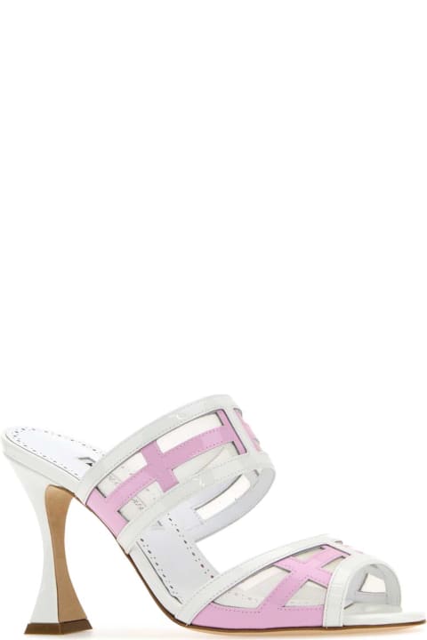Homeware Manolo Blahnik Two-tone Leather And Mesh Avespamu Mules