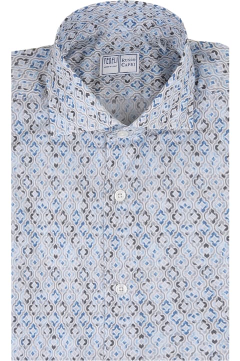 Fedeli Shirts for Men Fedeli Sean Shirt In Blue Majolica Printed Panamino