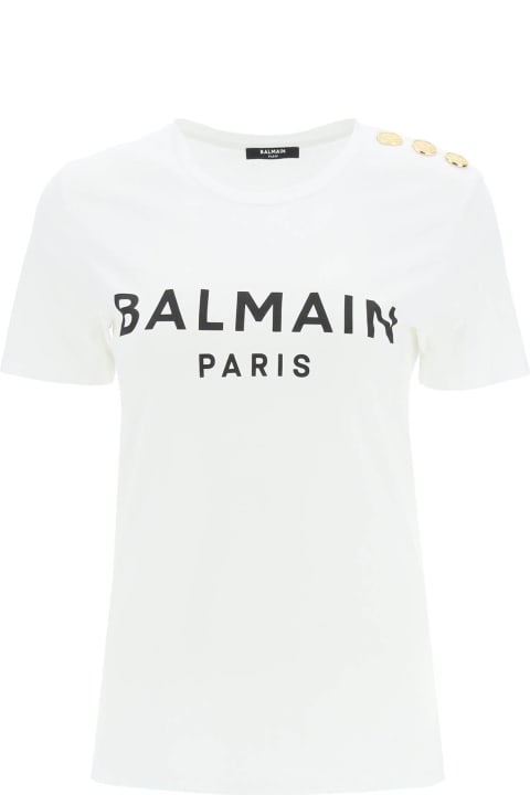 Balmain for Women Balmain Logo T-shirt With Embossed Buttons