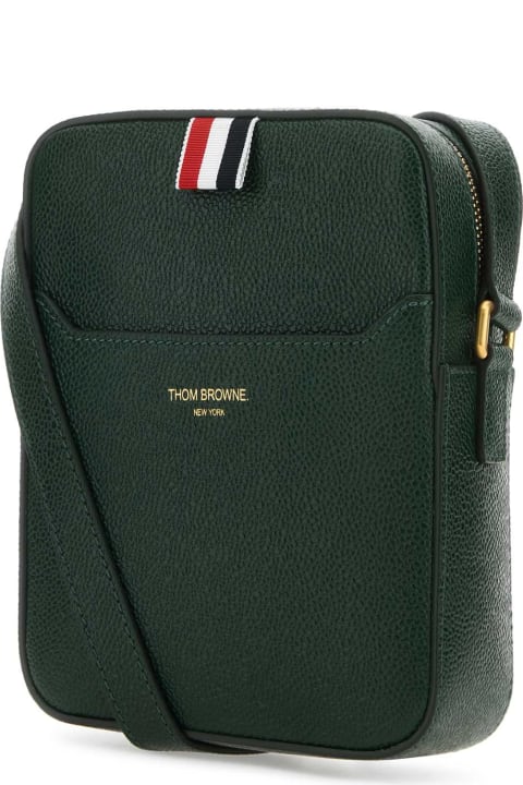 メンズ Thom Browneのショルダーバッグ Thom Browne Bottle Green Leather Crossbody Bag