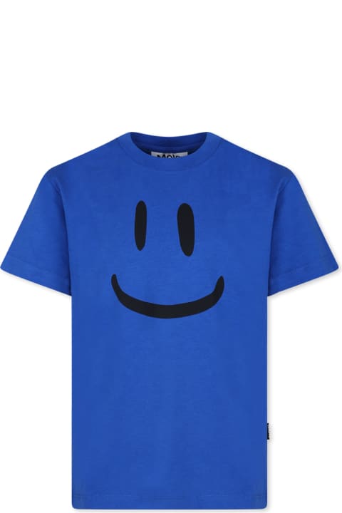 Topwear for Boys Molo Blue T-shirt For Kids With Smiley