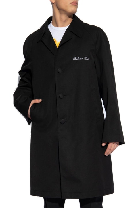 Coats & Jackets for Men Balmain Logo Detailed Single Breasted Coat