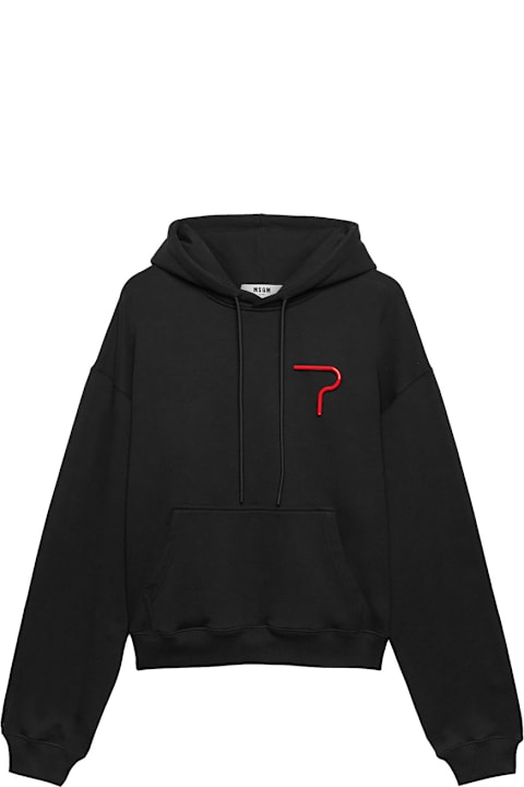 MSGM لـ Men MSGM Black Hoodie With Detail On The Front In Cotton Man