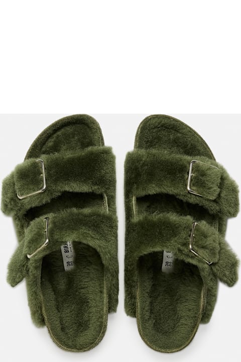 Birkenstock for Women Birkenstock Women's Arizona Shearling Big Buckle Green Sandals - Birkenstock 1774