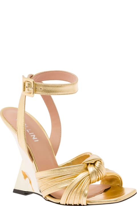 Pollini Sandals for Women Pollini Gold-tone Wedge With Knot Detail In Laminated Fabric Woman