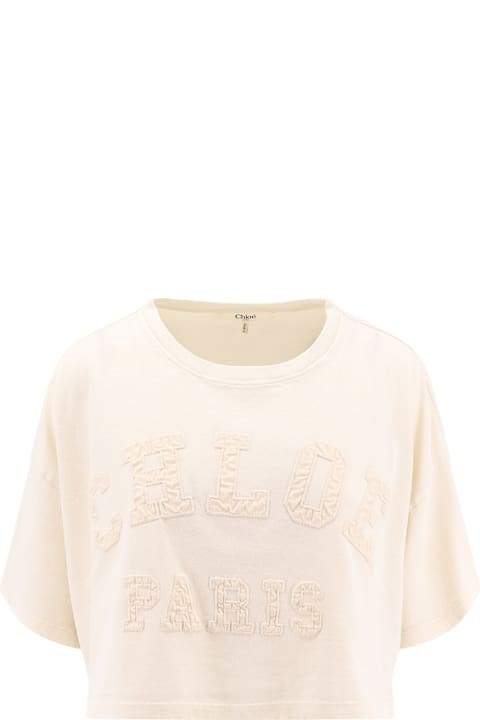 Chloé Topwear for Women Chloé Biologic Cotton T-shirt With Frontal Logo Patch