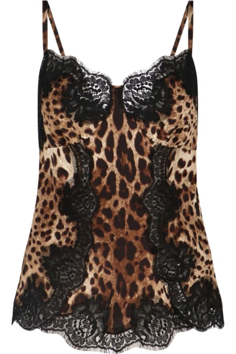 Dolce & Gabbana Underwear & Nightwear for Women Dolce & Gabbana Animalier Silk And Lace Top
