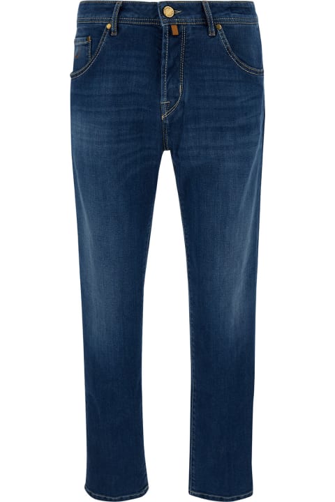 Jeans for Men Jacob Cohen 'scott' Blue Cropped Jeans With Logo Patch In Cotton Denim Man