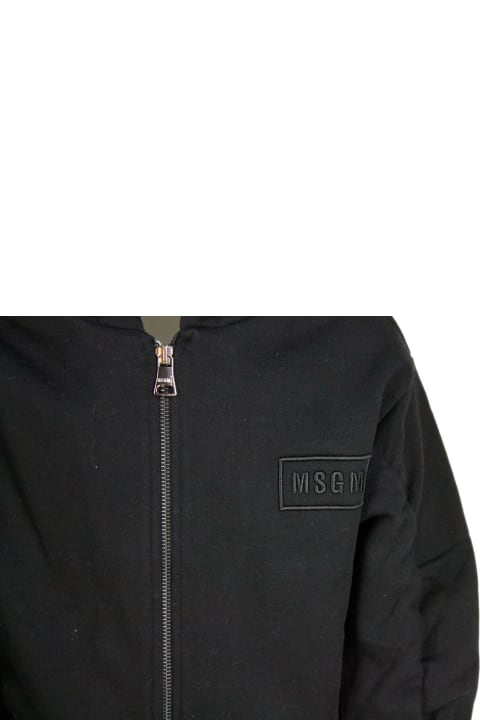 MSGM Sweaters & Sweatshirts for Girls MSGM Cotton Sweatshirt With Hood With Side Pockets, Zip Closure And Writing