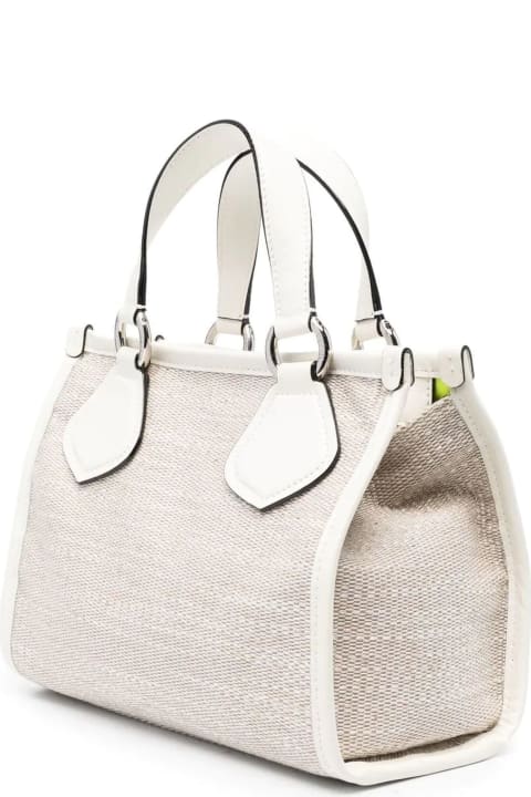 White Canvas And Smooth Leather Tote Bag