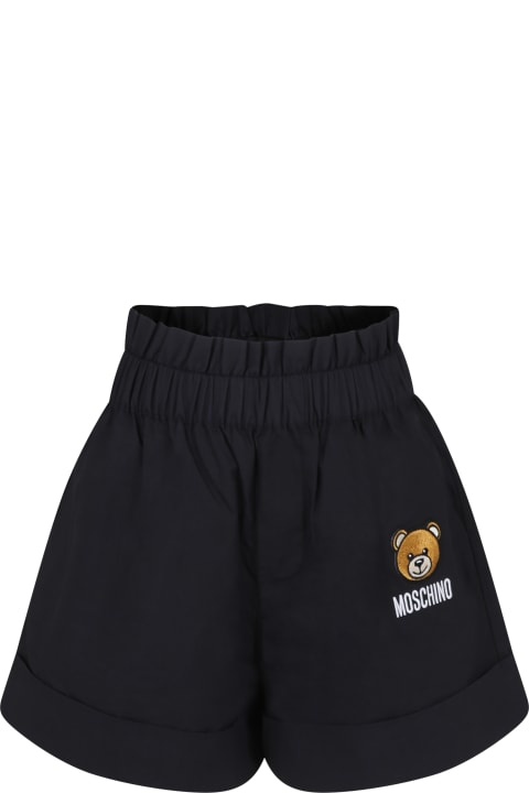 Fashion for Kids Moschino Black Shorts For Girl With Teddy Bear And Logo