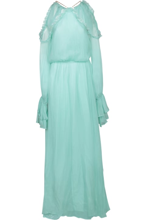 Amen Clothing for Women Amen Long Aqua Green Silk Chiffon Dress
