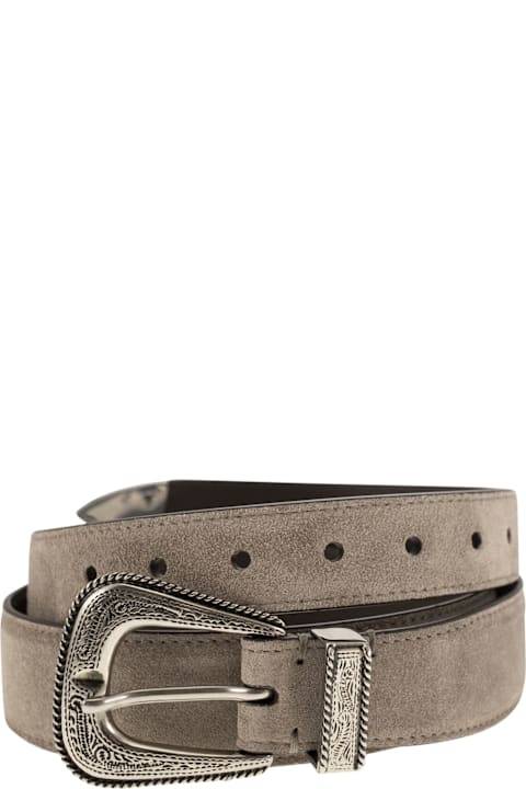 Accessories for Women Brunello Cucinelli Inverted Leather Belt With Machined Buckle And Toecap