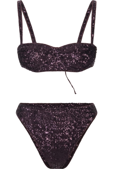 Oseree Swimwear for Women Oseree Purple Sequined Bikini