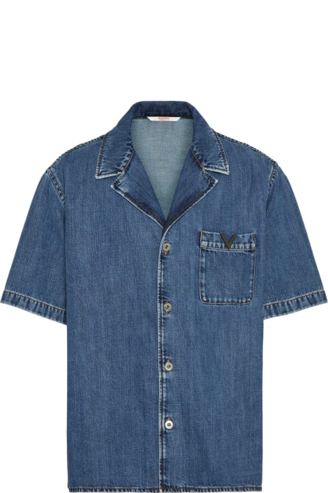Fashion for Men Valentino Garavani Shirt In Denim V Detail Medium Blue Wash Denim