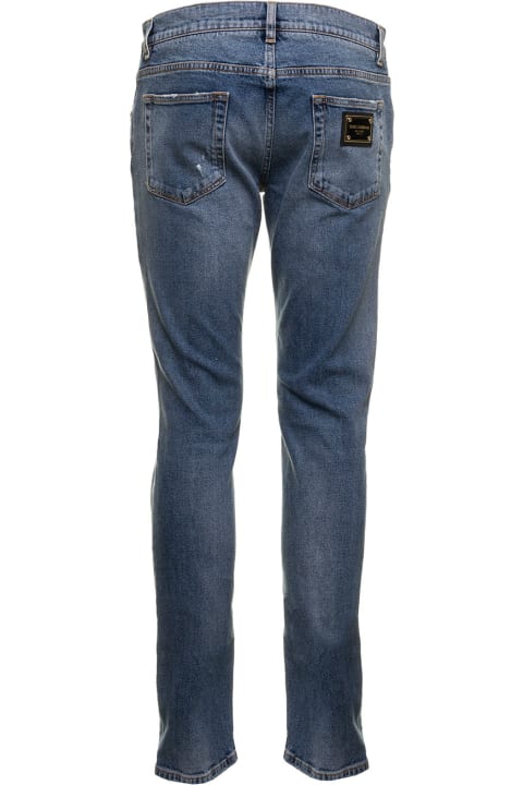 Dolce & Gabbana Man's Blue Denim Jeans With Ripped Inserts