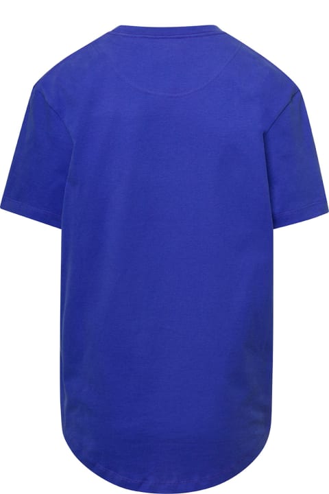 Blue Crewneck Tshirt With Logo-print In Cotton Woman