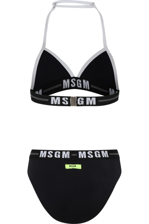 ガールズ MSGMの水着 MSGM Black Bikini For Girl With Logo