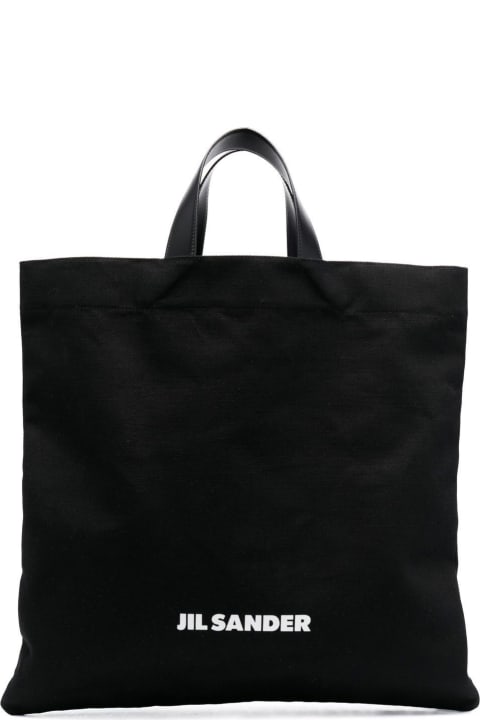 Totes for Men Jil Sander Black Tote Bag With Logo Print In Canvas Man