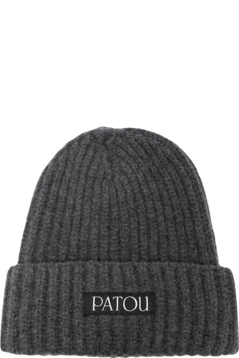 Hats for Women Patou Grey Wool-cashmere Blend Beanie