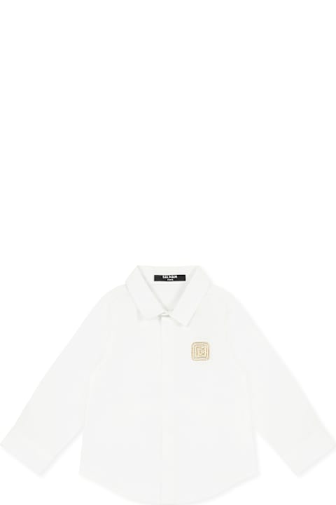 Balmain لـ Kids Balmain White Shirt For Baby Boy With Labyrinth