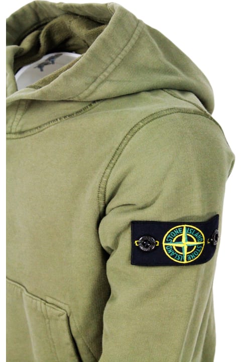 Stone Island for Boys Stone Island Rocky Hooded Sweatshirt With Long Sleeves In Stretch Cotton With Badge On The Left Sleeve