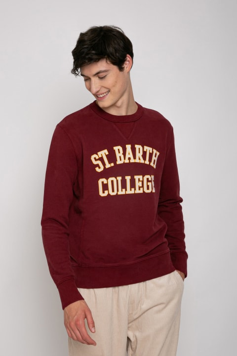 سترات صوف وبدل رياضية لـ القسم الرجالي MC2 Saint Barth Burgundy Sweatshirt St. Barth College Print