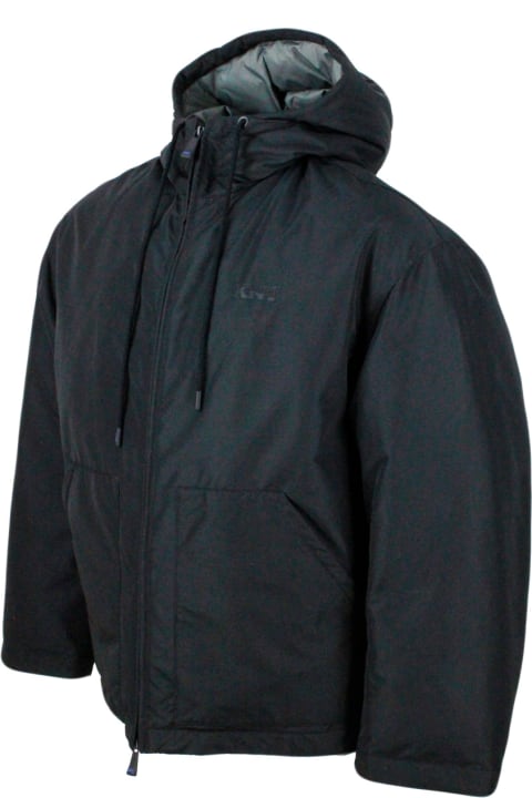 メンズ Kitonのコート＆ジャケット Kiton Knt Down Jacket In Technical Fabric With Hood With Drawstring With Smooth Exterior And Boudin Quilted Interior In Contrasting Color. Small Matching Lo