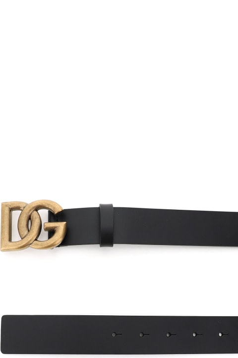 Accessories for Men Dolce & Gabbana Lux Leather Belt With Crossed Dg Logo