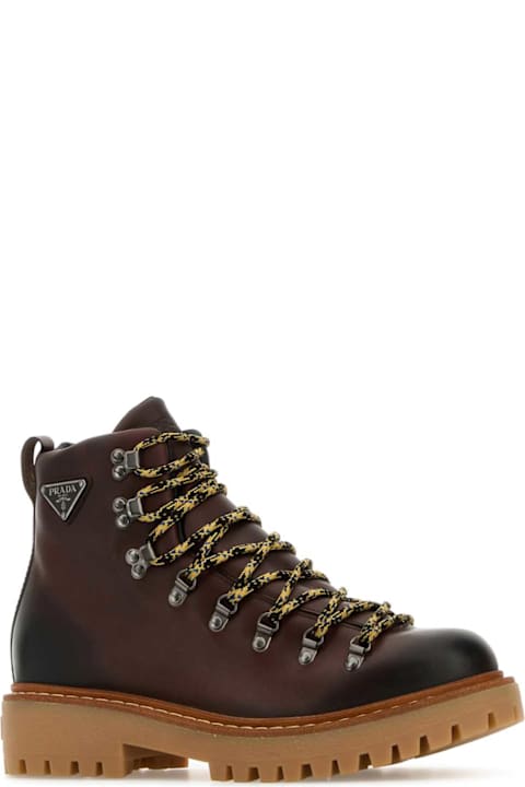 Prada Brown Leather Ankle Boots