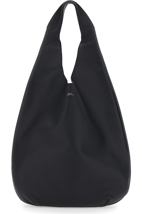 Homeware A.P.C. 'le Neige' Black Handbag With Embossed Logo On The Front In Hammered Leather Woman
