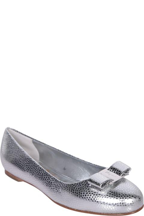Ferragamo Flat Shoes for Women Ferragamo 'varina' Silver Leather Ballet Flats