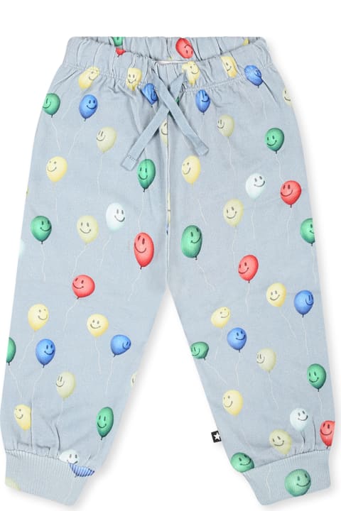 Fashion for Baby Girls Molo Light Blue Trousers For Baby Boy With Smiley Ballon