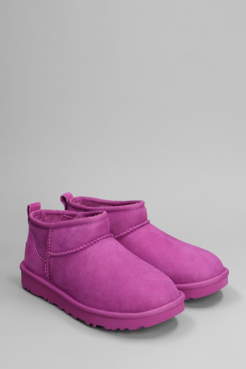 UGG Shoes for Women UGG Classic Ultra Mini Low Heels Ankle Boots In Fuxia Suede