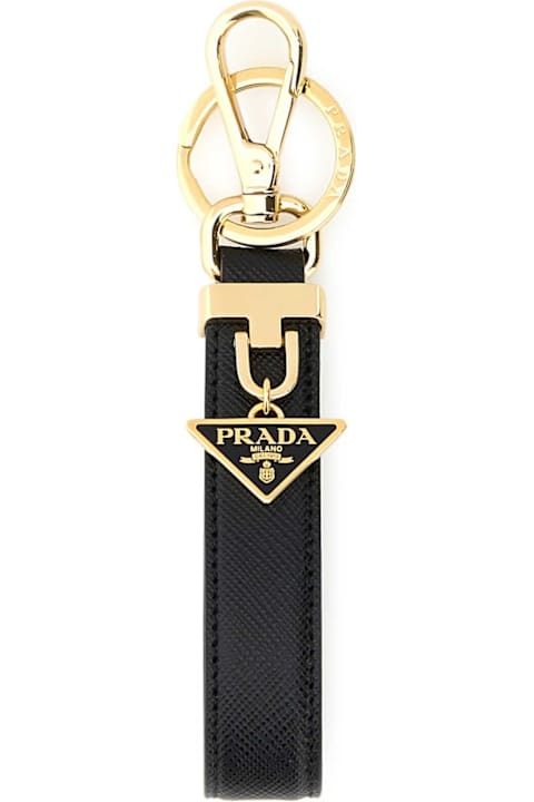 Keyrings for Women Prada Black Leather Key Ring