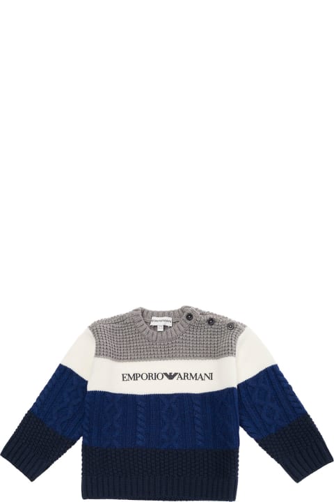 Multicolor Cable-knit Sweater With Logo Detail In Wool Blend Baby
