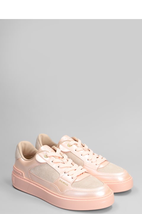 Homeware Balmain B Court Sneakers In Rose-pink Suede And Leather