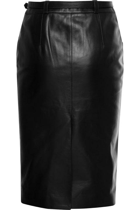 Saint Laurent Clothing for Women Saint Laurent Midi Black Belted Skirt In Leather Woman