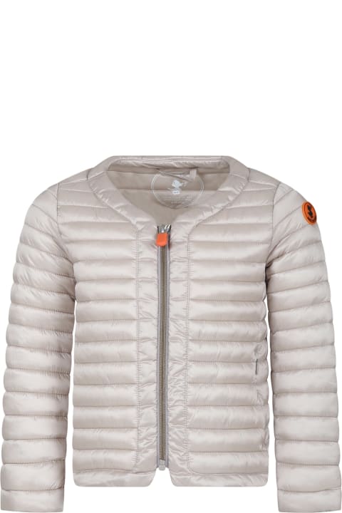 Save the Duck for Kids Save the Duck Beige Vela Down Jacket For Girl With Logo